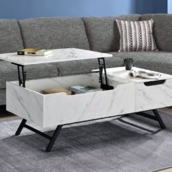 Throm - Faux Marble Grain Coffee Table With Lift Top - White