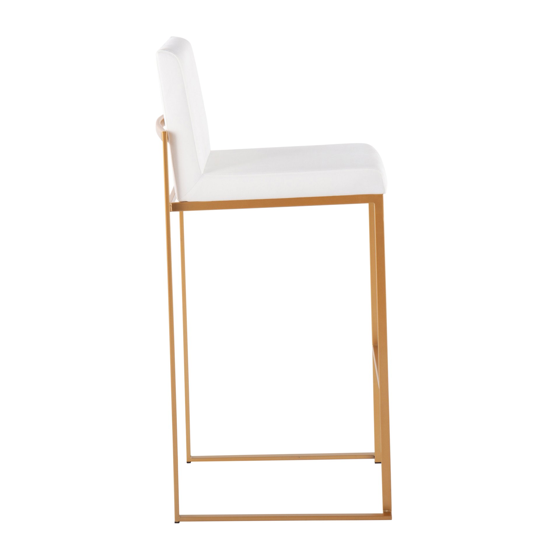 Fuji - Contemporary High Back Barstool (Set of 2) - White / Gold - Image 3