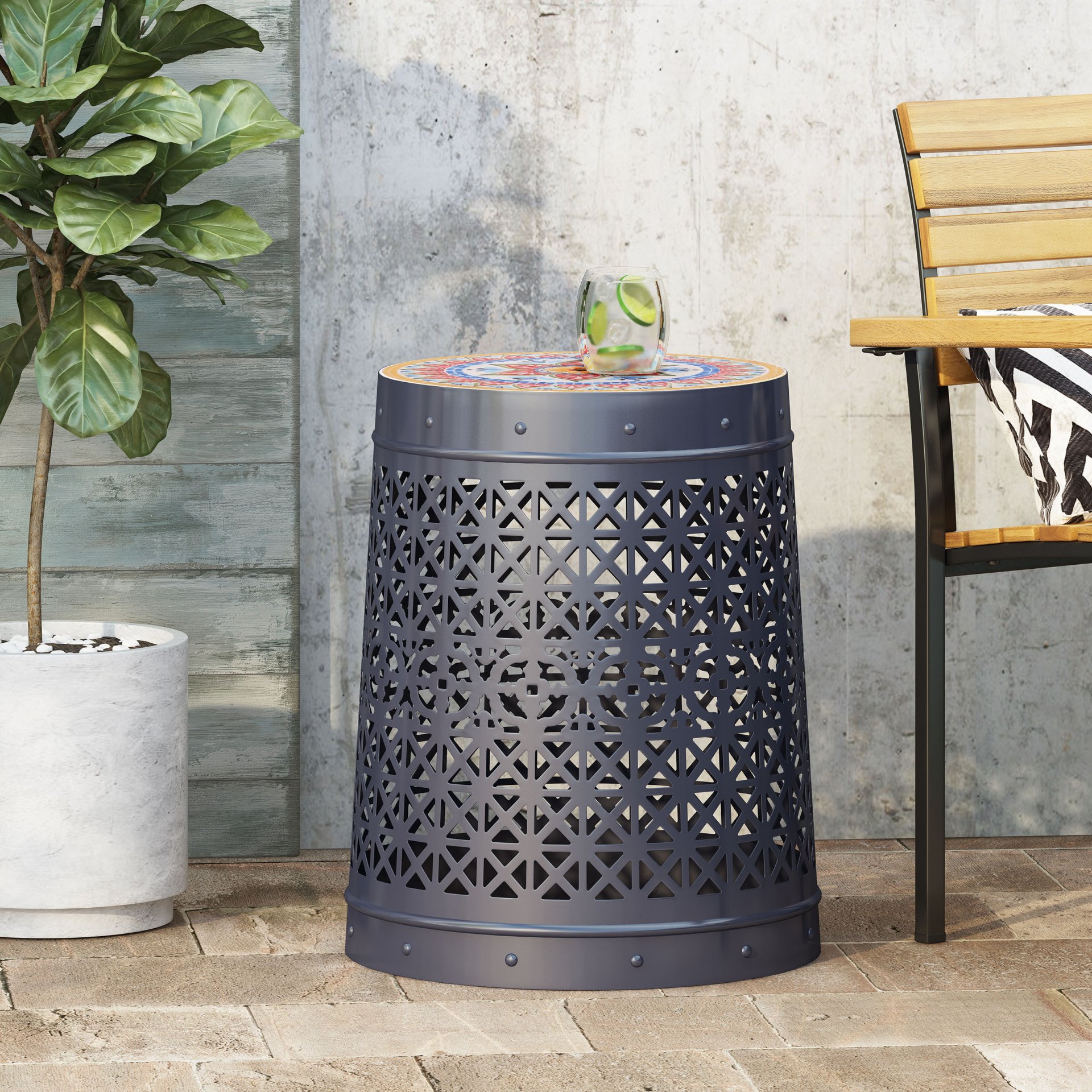 Cranbrook - Side Table With Tile Mosaic Top - Dark Blue - Image 4