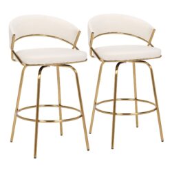 Jie - Glam Fixed Height Counter Stool (Set of 2) - Gold / Cream