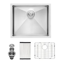 23" Undermount Kitchen Sink, 16 Gauge, 10" Deep Single Bowl Basin - Brushed Nickel