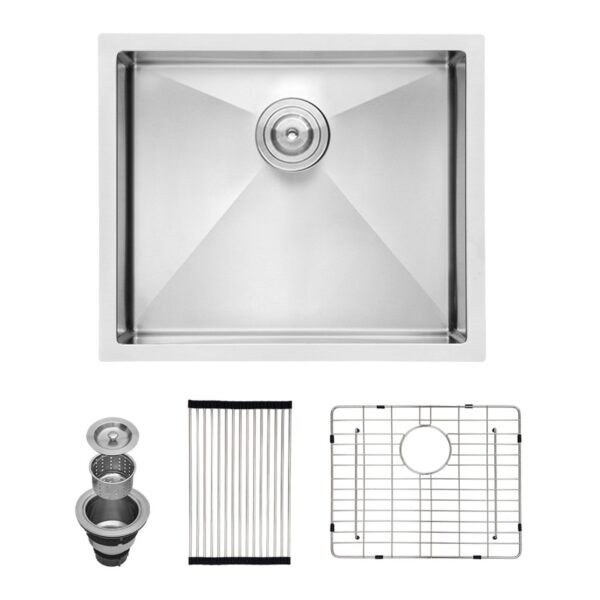 23" Undermount Kitchen Sink, 16 Gauge, 10" Deep Single Bowl Basin - Brushed Nickel