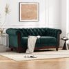 Chesterfield Velvet Loveseat Sofa 2 Person Rolled Arm Upholstered Couch - Forest Green - Image 2