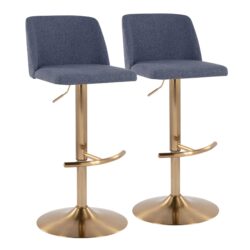 Toriano - Contemporary Adjustable Barstool With Swivel With Rounded T Footrest (Set of 2) - Blue / Gold