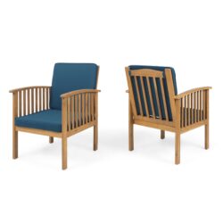 Casa Acacia Wood Club Chair (Set of 2) With Weather Resistant Cushions - Brown / Dark Teal