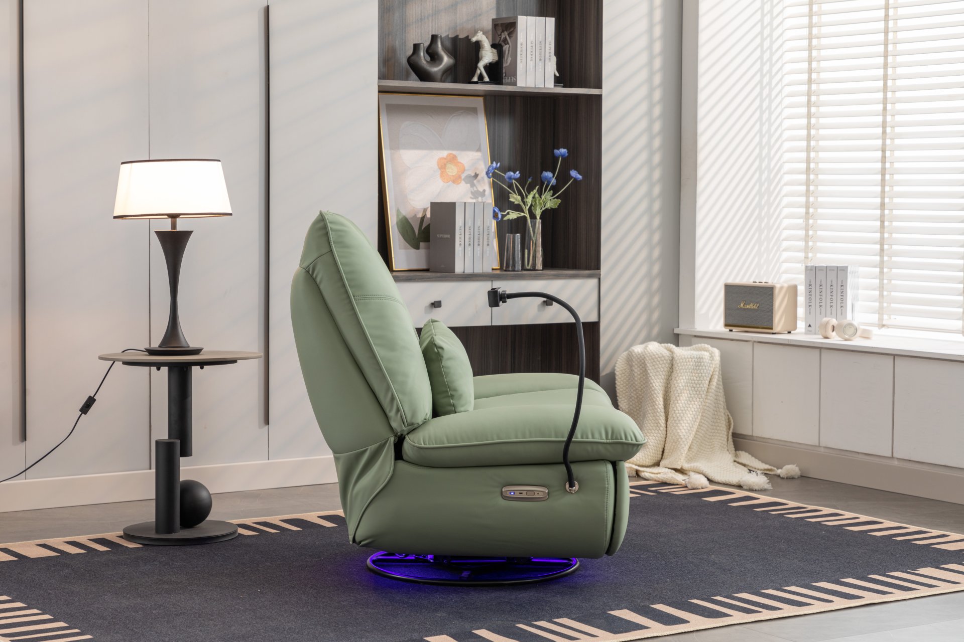 270 Swivel Glider Recliner Chair, Power Recliner Rocking Chair, USB Port Charge For Nursery Chair With Atmosphere Lamp For Living Room Bedroom Apartment - Green - Image 4