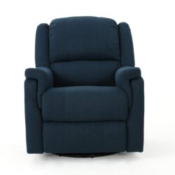 Contemporary Glider Recliner With Swivel Function And Plush Fabric Upholstery - Navy Blue