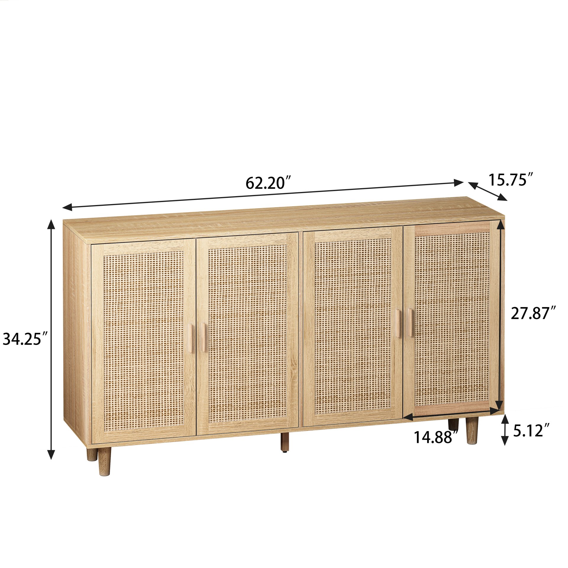 Elegant And Functional Rattan Decorative Storage Cabinet With 4 Doors - Natural - Image 3