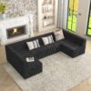 Modern Minimalist Corduroy Corner Sofa Sleeper Foam Upholstery Space Efficient Design - Black - Image 7