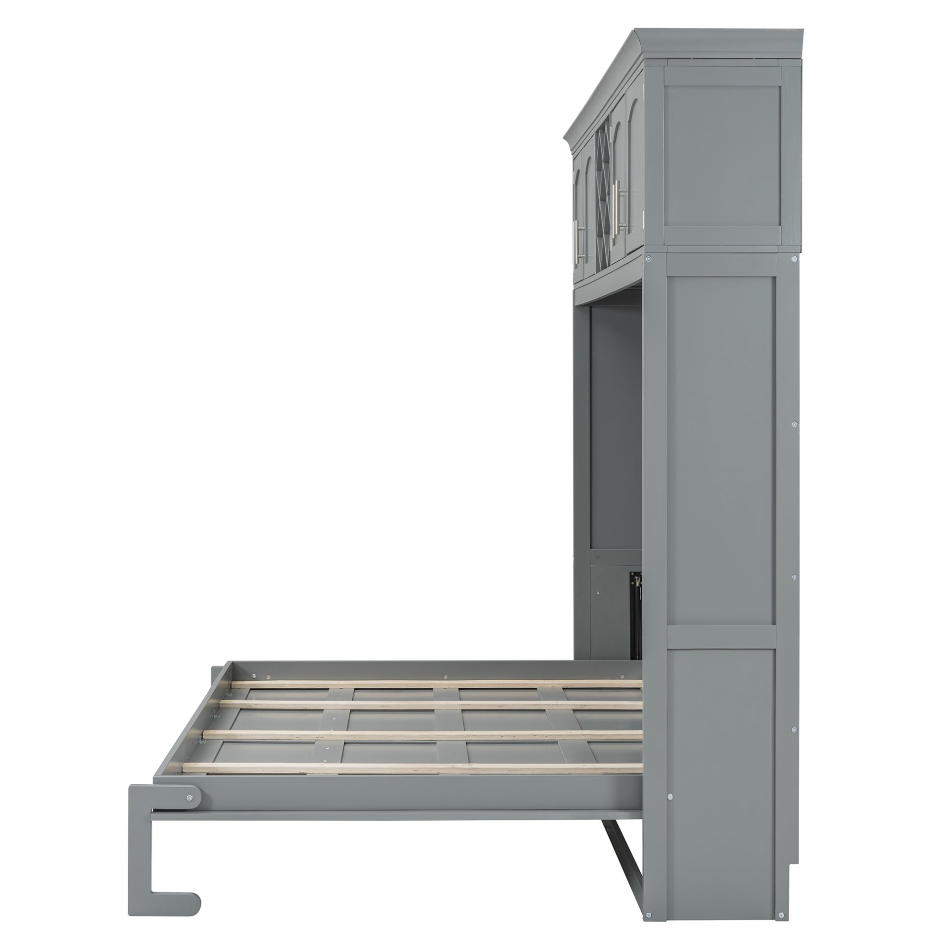 Queen Size Murphy Wall Bed With Top Cabinets & Wine Rack - Gray - Image 14