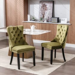 Nikki - Modern, High-End Tufted Solid Wood Contemporary Velvet Upholstered Dining Chair With Wood Legs Nailhead Trim (Set of 2) - Olive Green