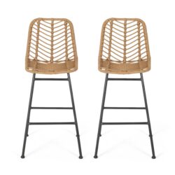Outdoor Wicker Barstool With Thin Angled Legs (Set of 2) - Light Brown