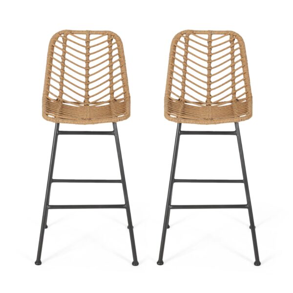 Outdoor Wicker Barstool With Thin Angled Legs (Set of 2) - Light Brown