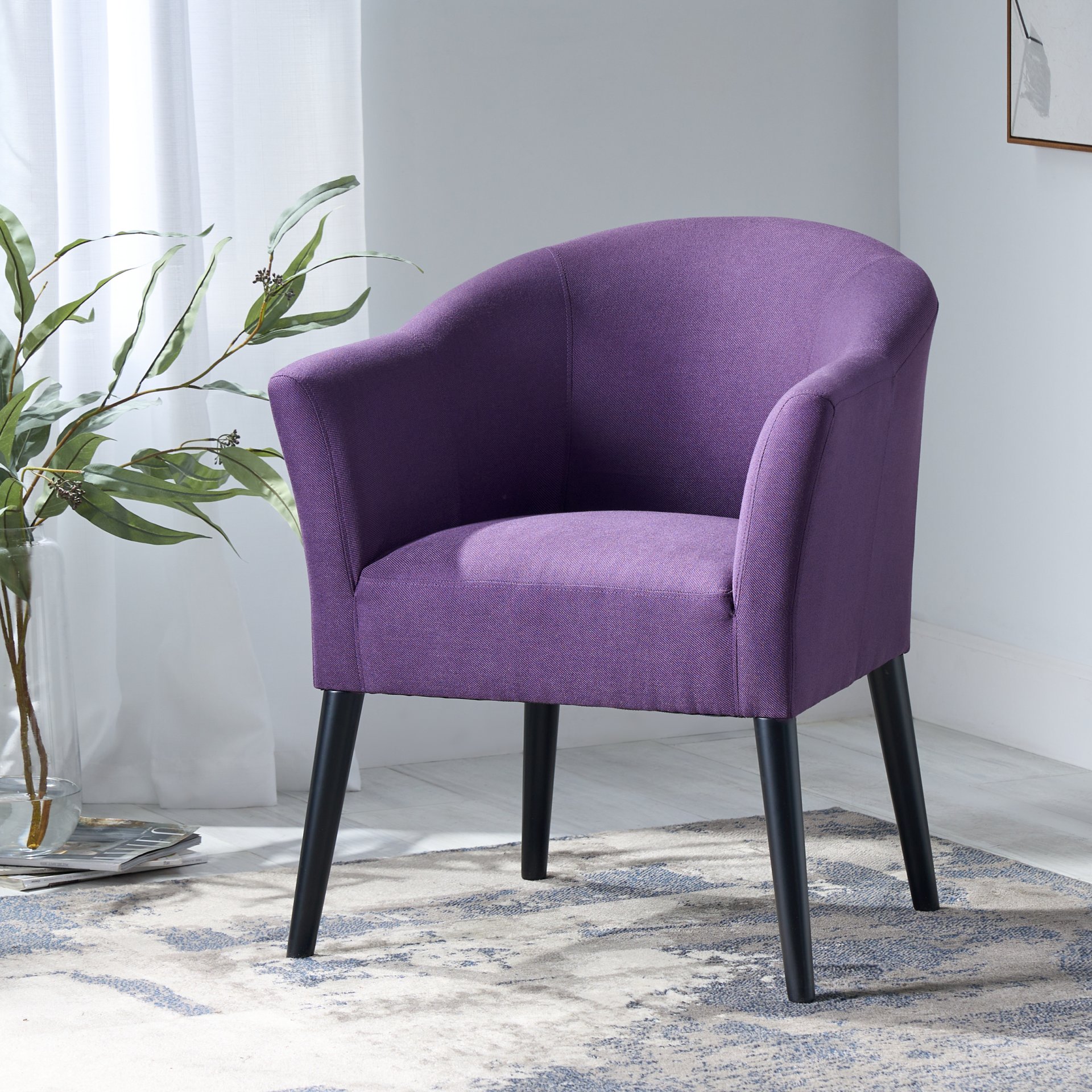 Fabric Arm Chair With Wooden Legs And Cushioned Seat - Plum - Image 2
