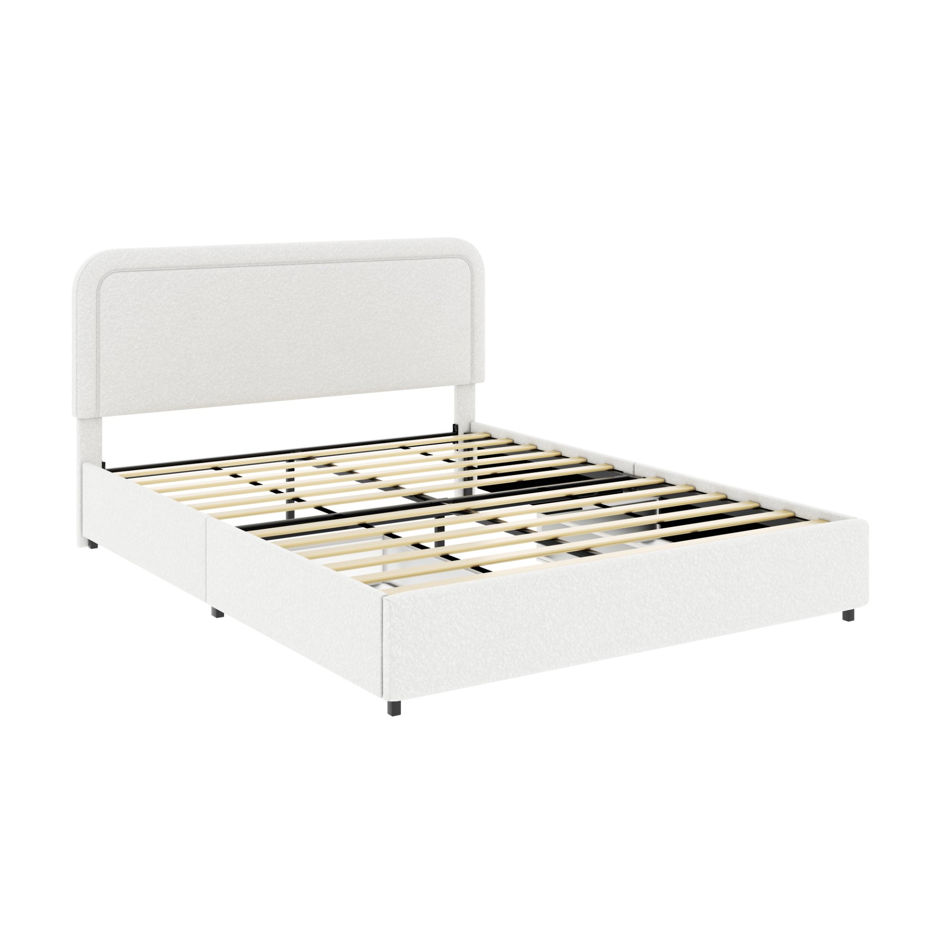 Liv - Patented 2 Drawers Queen Upholstered Storage Platform Bed - Ivory Boucle - Image 11