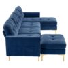 Elegant Convertible L - Shape Sectional Sofa Couch With Movable Ottoman, Velvet Upholstery - Blue - Image 19