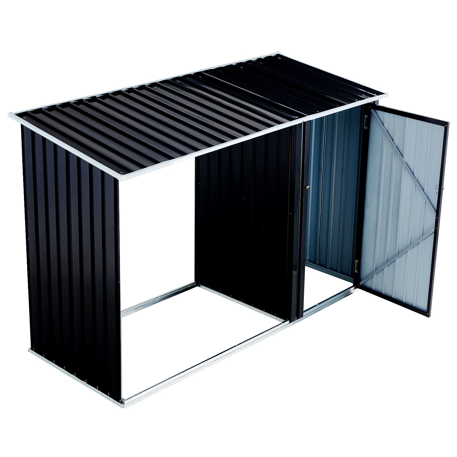 Firewood Storage Shed, Outdoor Firewood Rack, Outdoor Storage Shed With Log Holder, Firewood Shelter For Patio, Anthracite Galvanized Steel - Black - Image 11