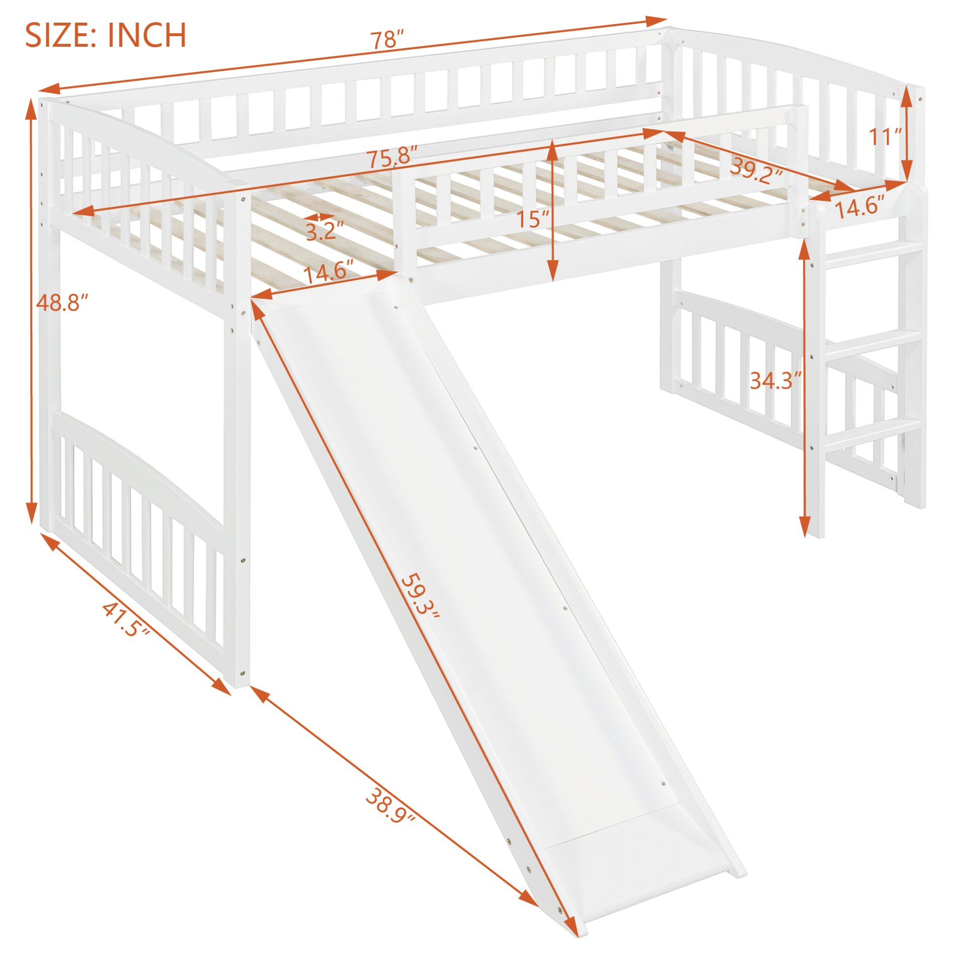 Twin Size Loft Bed With Slide And Ladder - White - Image 6