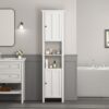 Wooden Bathroom Floor Storage Cabinet With 2 Doors And 6 Shelves - White - Image 2