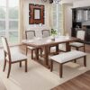 6 Piece Extendable Dining Table Set, Wood Table With Removable Leaf, 4 Upholstered Chairs And Bench - Cherry - Image 4