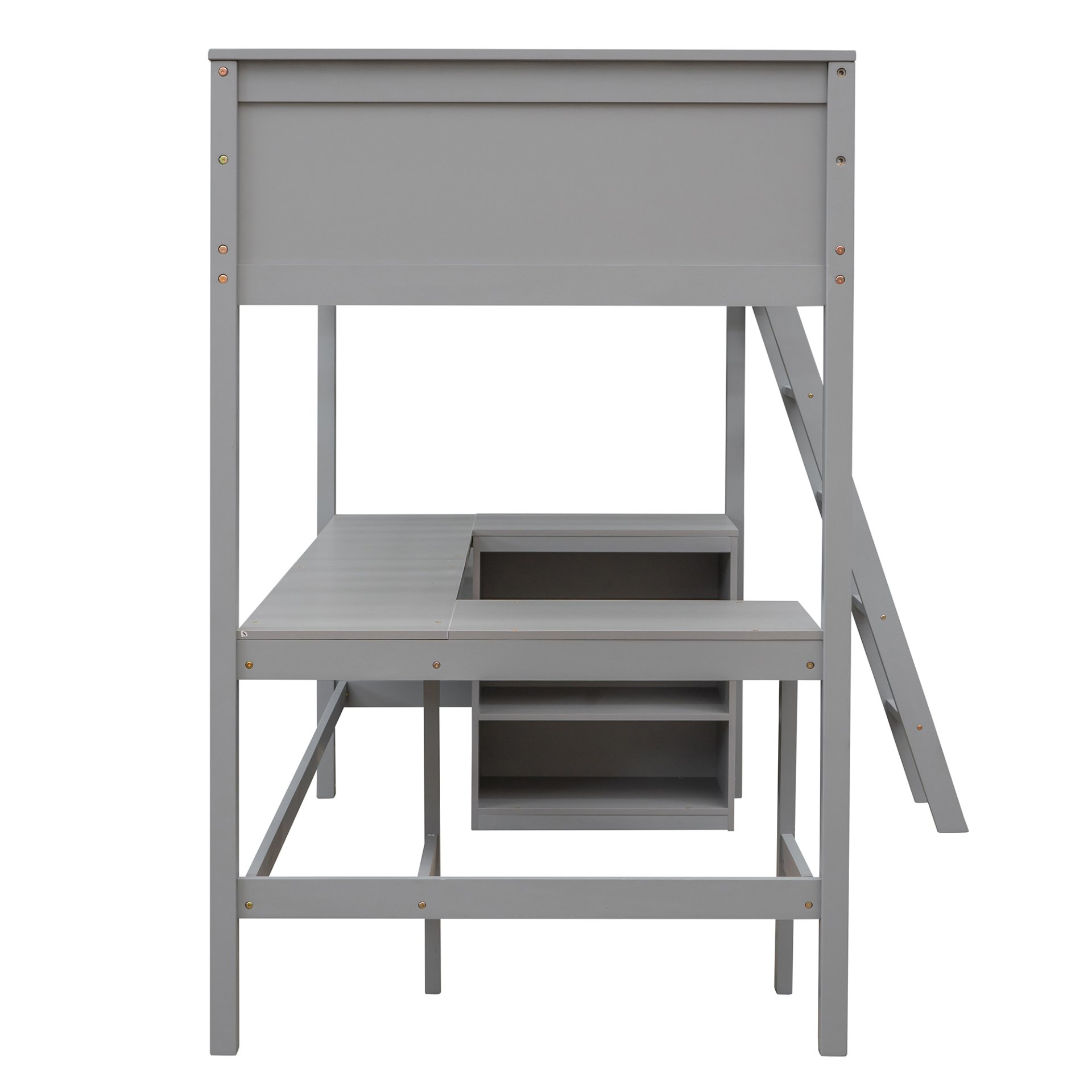 Twin Size Loft Bed With Shelves With Desk - Gray - Image 11