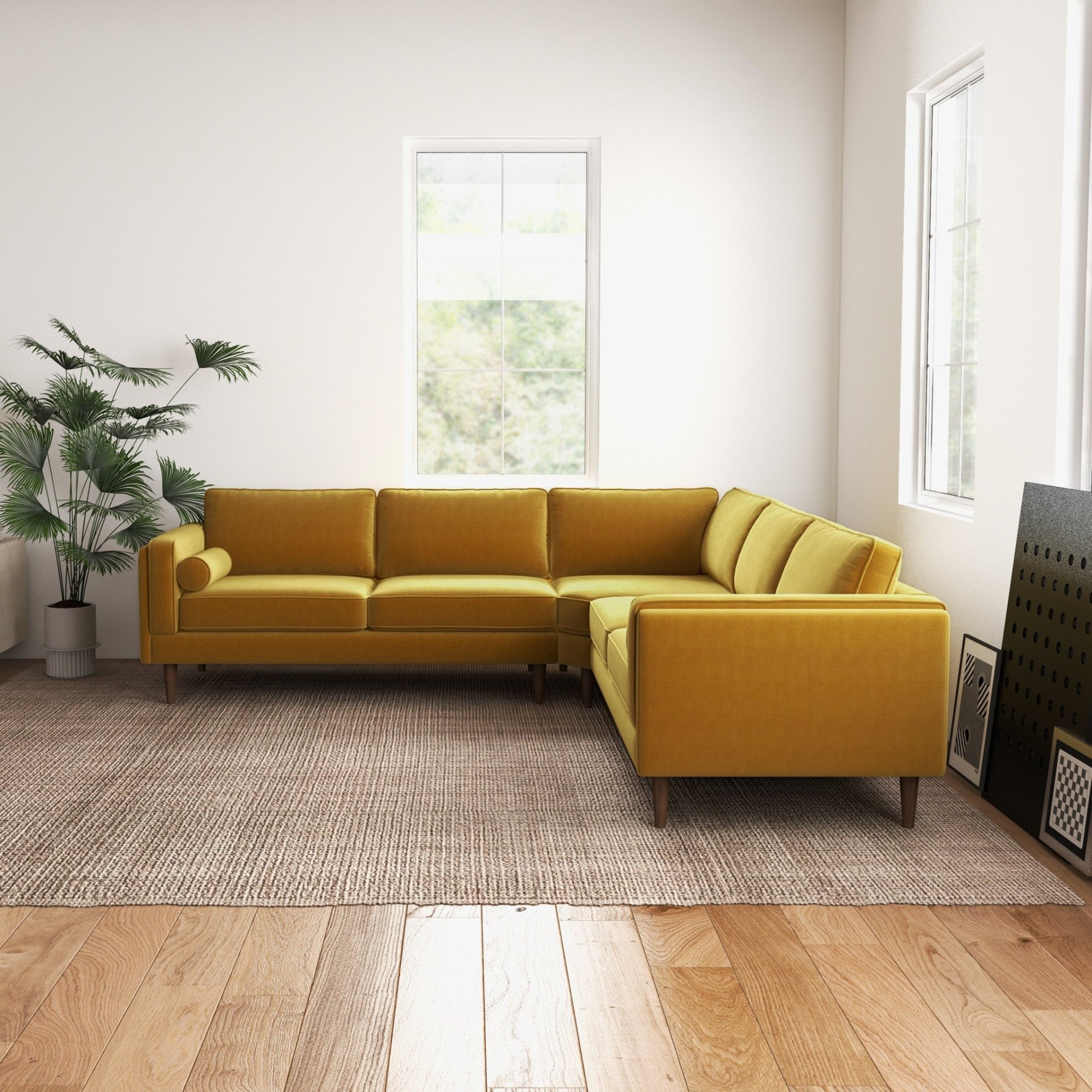 Amber - Velvet Corner Sectional Sofa - Yellow - Image 8