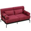 Modern Loveseat Sofa 59" Sofa Couch 2 Seater With USB Ports, Unique Cylindrical Armrests - Red - Image 11