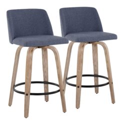 Toriano - Contemporary Fixed Height Counter Stool With Swivel With Round Footrest (Set of 2) - Blue / Whitewashed