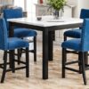 5-Piece Counter Height Dining Table Set With One Faux Marble Top Dining Table And Four Velvet Upholstered Chairs - Blue - Image 12