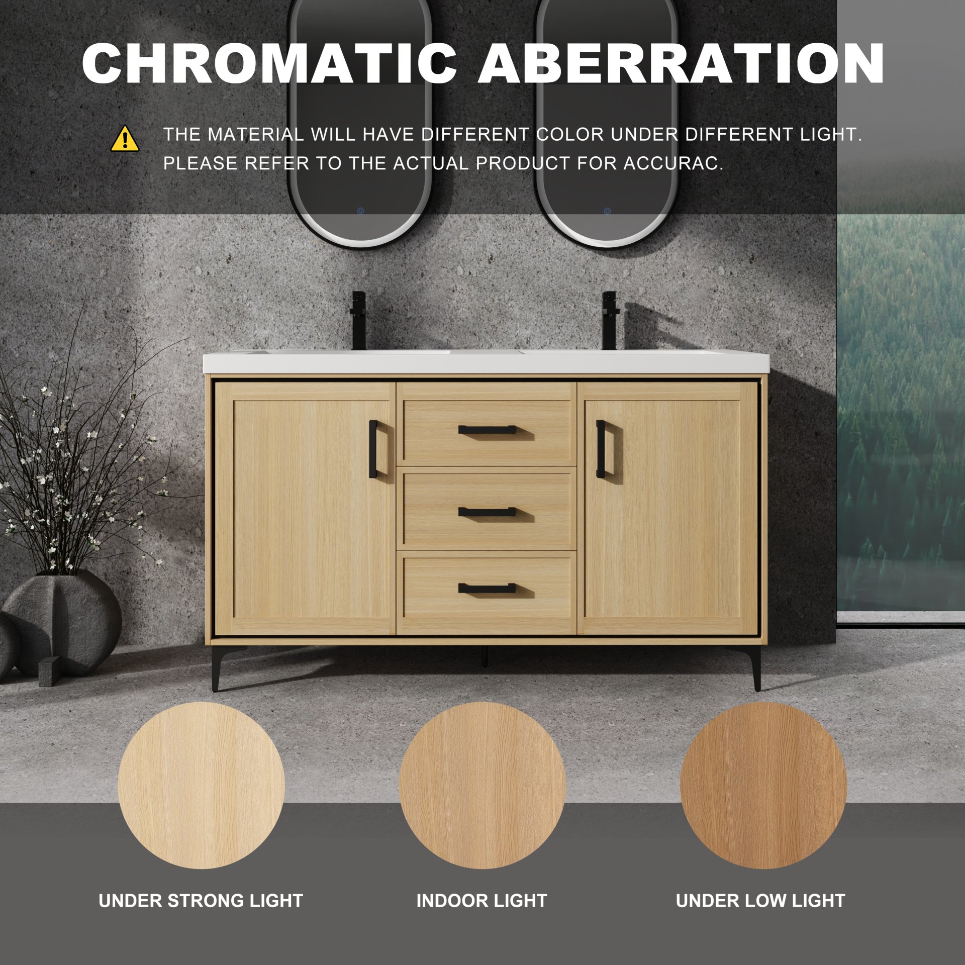 Original 60" Freestanding Bathroom Vanity With Double Resin Sink Plywood Soft Closing Doors & Drawers - Oak - Image 7