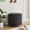 Upholstered Round Pouf Ottoman Foot Rest With Black Metal Legs - Charcoal - Image 2