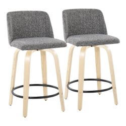 Toriano - Contemporary Fixed Height Counter Stool With Swivel With Round Footrest (Set of 2) - Natural / Gray
