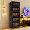 Folding Storage Cabinet 5 Tier Wide Plastic With Magnetic Doors And Wheels - Black - Image 6