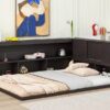 Full Floor Bed With L-Shaped Bookcases, Sliding Doors, Without Slats - Espresso - Image 6
