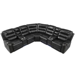 Manual Reclining Sectional Sofa Set L Shaped Symmetrical Motion Sofa Corner Couch Sets With Storage Boxes, 4 Cup Holders And LED Light Strip For Living Room - Black