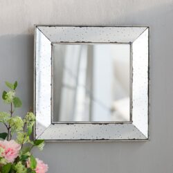 Distressed Square Accent Mirror, Traditional Style Framed Wall Mirror For Living Room, Entryway, Office, Bedroom, Hallway - Silver