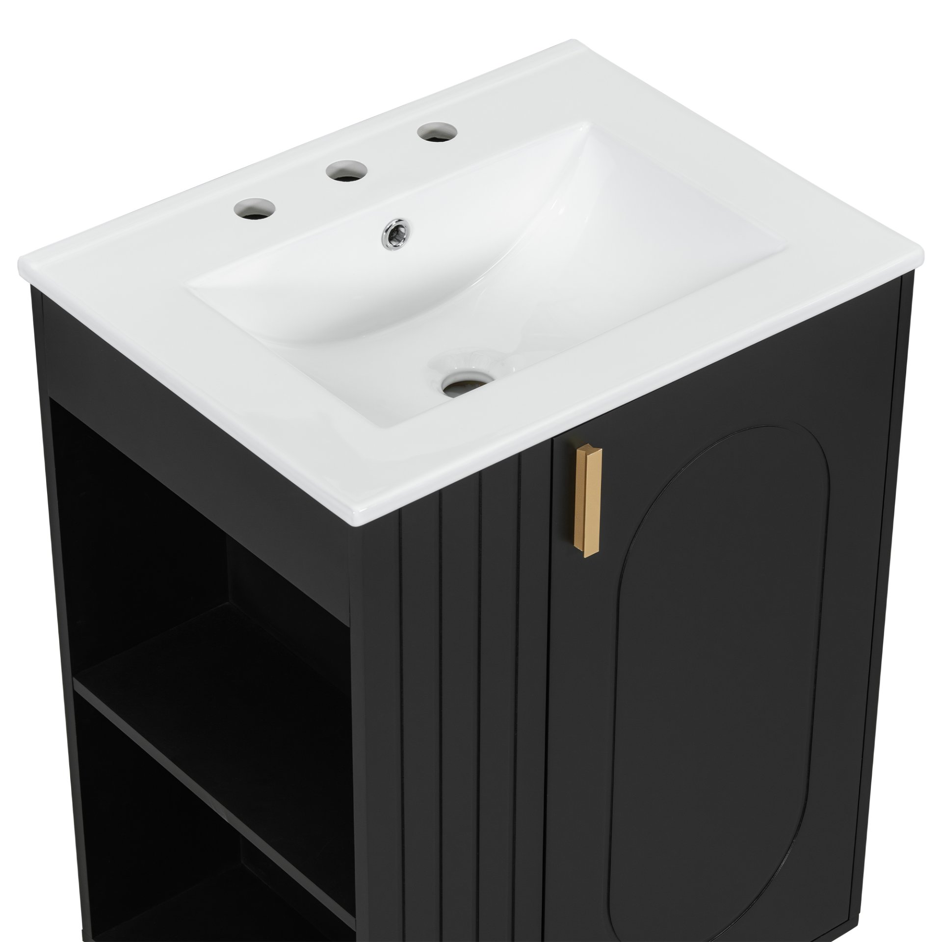 Classic Retro 24" Bathroom Vanity With Sink, Door Shelf, Side Open Storage Frame, Soft Closing Door - Black - Image 13