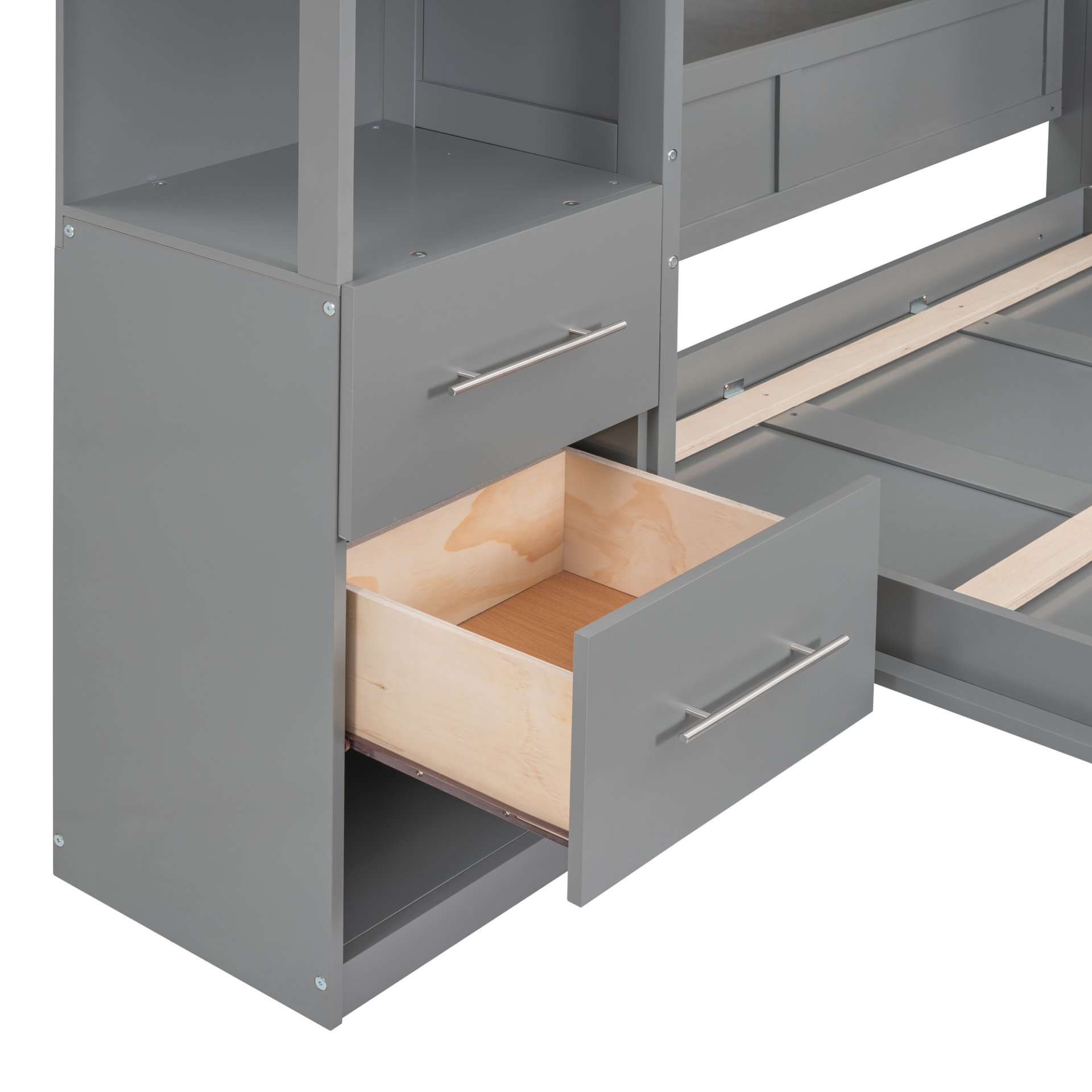 Full Size Murphy Wall Bed & Shelves, Drawers And LED Lights - Gray - Image 20