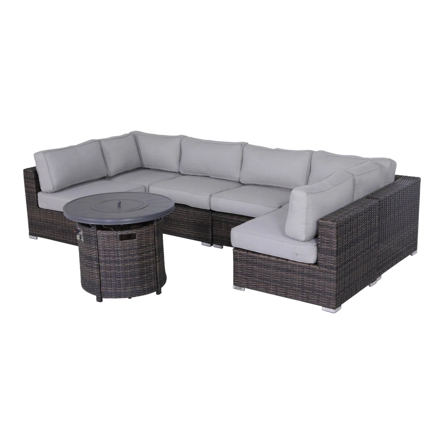 4 Person Wicker Outdoor Lounge Set With Cushions And Fire Pit - Brown / Gray - Image 4