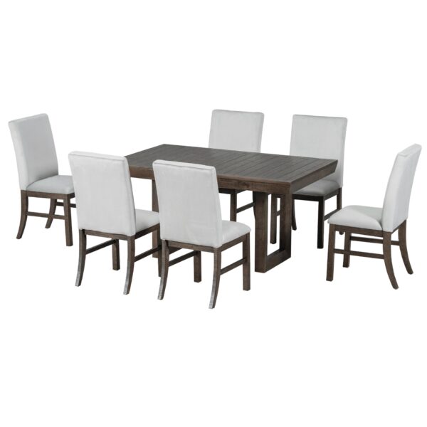 Topmax - 7 Piece Traditional Extendable Dining Table Set With Butterfly Leaf And 6 Upholstered Dining Table Set - Brown