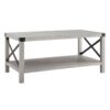 Farmhouse Metal X Coffee Table With Lower Shelf - Stone Gray - Image 2