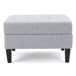 Contemporary Storage Ottoman With Tufted Waffle Stitching - Light Gray