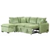 Convertible Sofa Bed Sectional Sofa Sleeper L-Shaped Sofa With A Storage Ottoman, Two Pillows, Two Power Sockets And Two USB Ports For Living Room - Green - Image 16