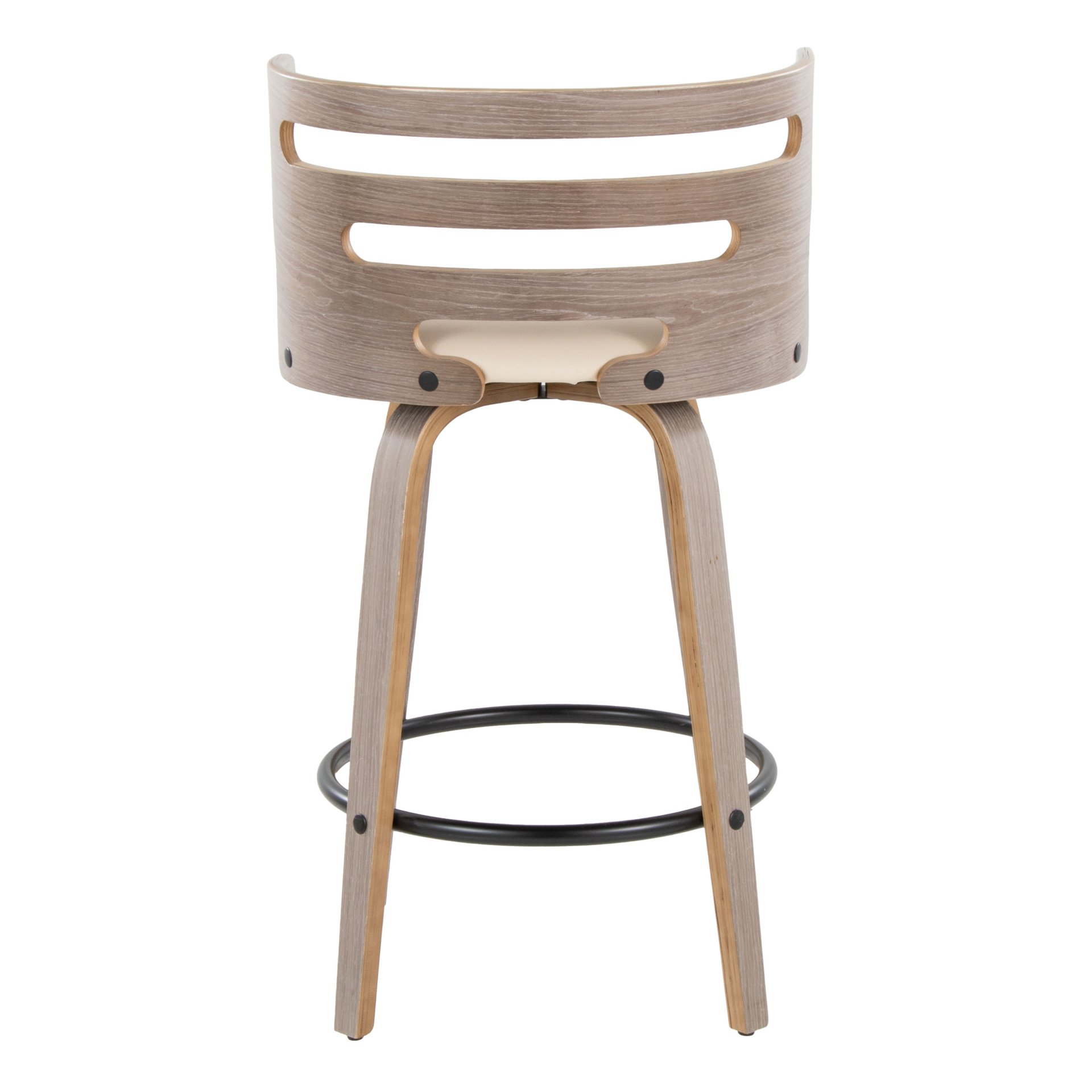 Cosini - Mid-Century Modern Fixed Height Barstool With Swivel And Round Footrest (Set of 2) - Light Gray / Cream - Image 5