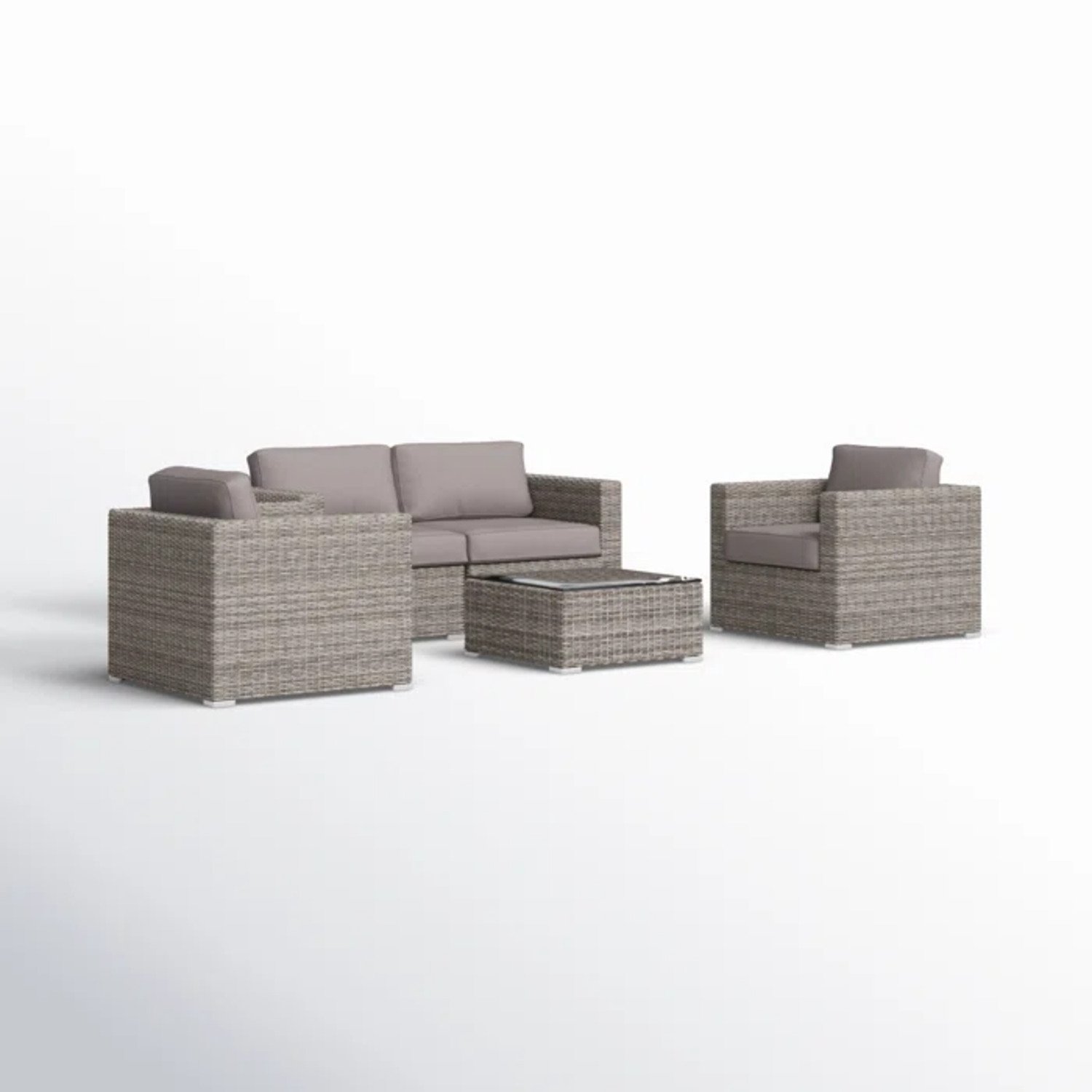 4 Person Outdoor Rattan Wicker Seating Set With Cushions - Grey Mix - Image 5
