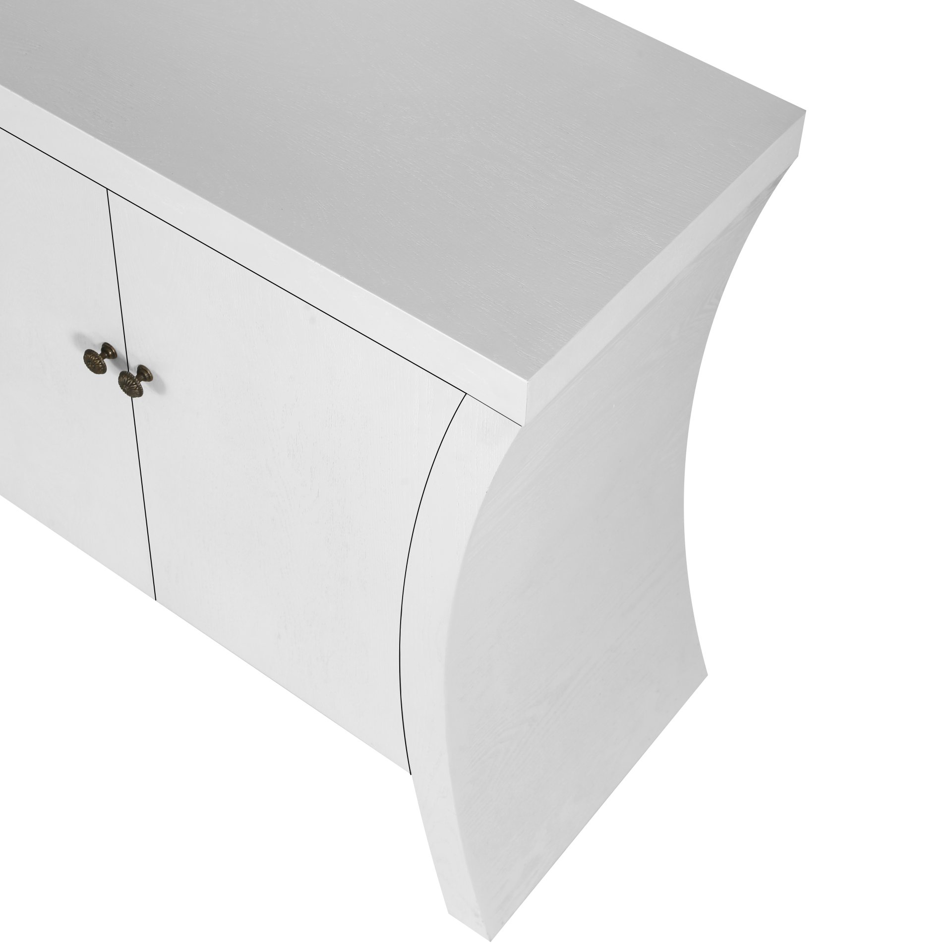 Refined Industrial 4 Door Credenza With Wooden Arc Legs & Bronze Clasps, Advanced Storage Design - White - Image 6