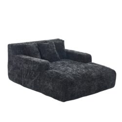 Chenille Interior Lazy Sofa Chaise Lounge Armchair With 3 Pillows And Armrests, Soft Chenille - Black