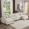 Cloud Like Comfy Soft Upholstered 4 Seater Modular Sofa With Ottomans - Beige - Image 9