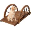 Wooden Garden Bridge Arc Footbridge With Half Wheel Railings Solid Fi - Brown - Image 11