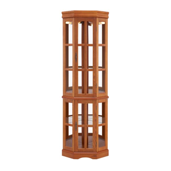 Corner Curio Cabinet With 5 Shelves And Lighting System (E26 Light Bulb Not Included) - Oak